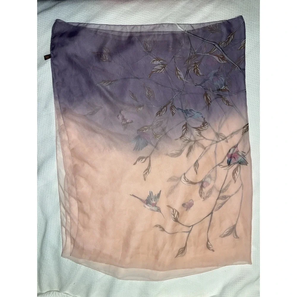 Coco Puss Pink Purple Birds Butterfly Nature Ombré 65 X 50 Silk feel Scarf